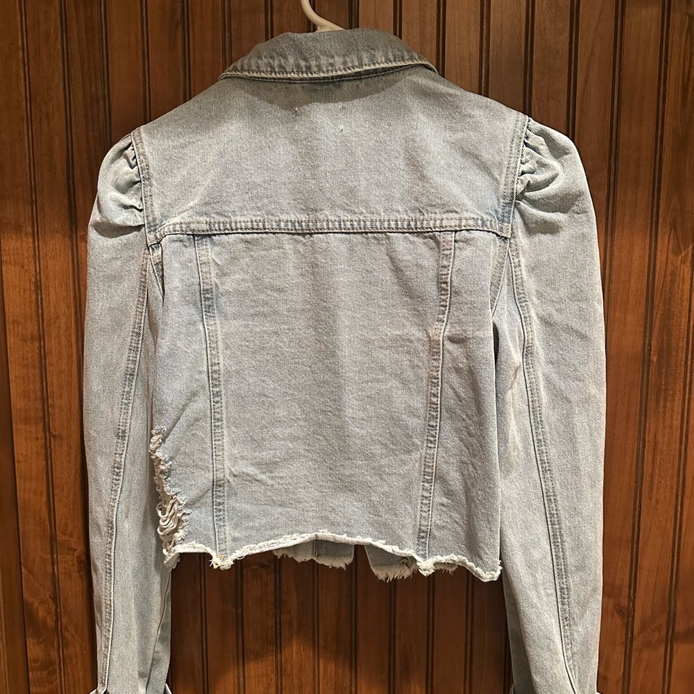 Mono B Distressed Denim Jacket in Light Blue - Picture 2 of 3